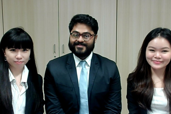(from left to right) Koh Shu Wei Sylvia, Nirmal Prakash and Georgina Teo Wei Ting, flew the SUSS flag high by clinching the 1st runner up prize at the ALSA International Moot Court Competition (AIMCC) 2022.