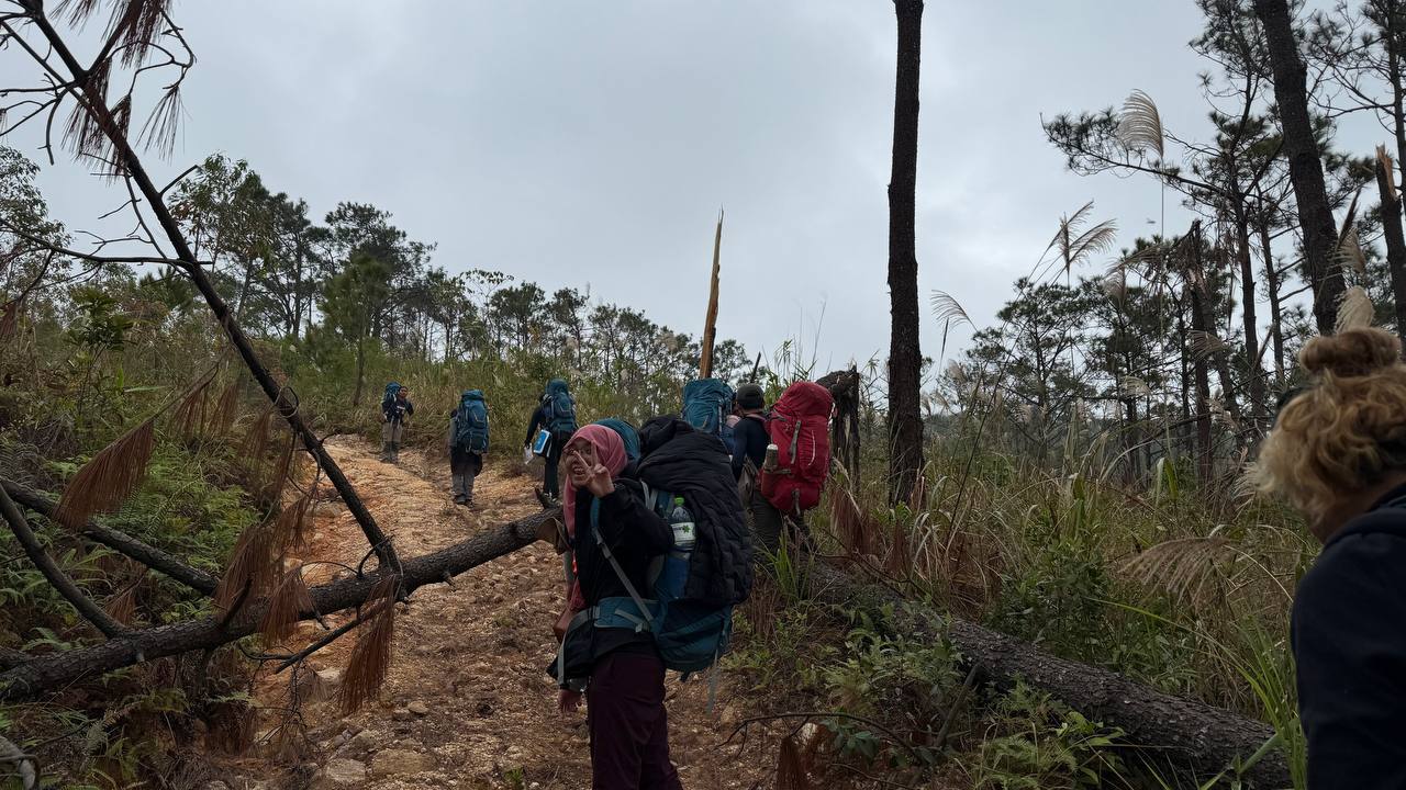 Humairah trekking with the group