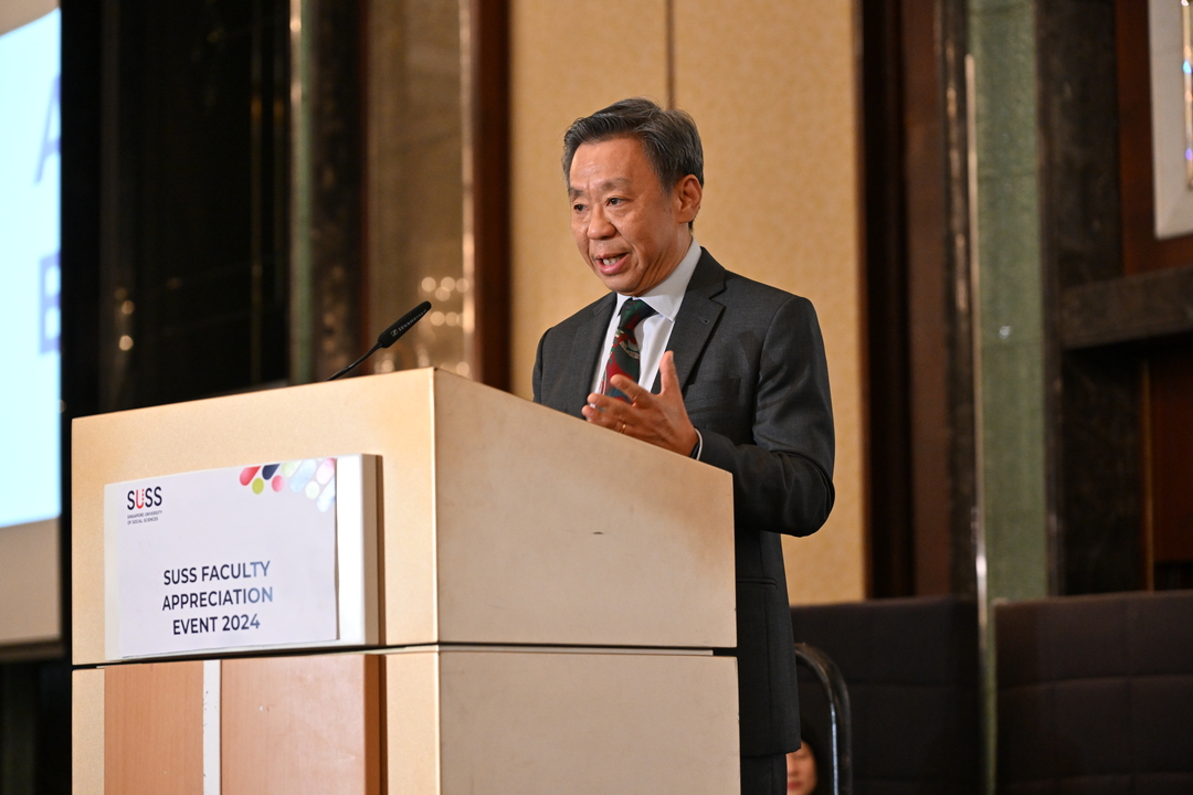 President of SUSS, Professor Tan Tai Yong, delivering his heart-warming welcome address on innovation in teaching.