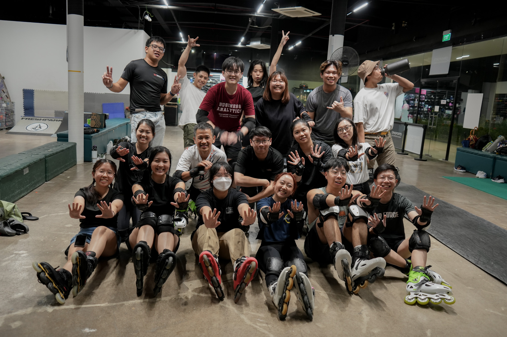 A group photo at the end of the skating session in East Coast Park, led by SUSS Skate IG